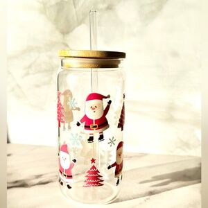 Santa Claus Holiday Glass Jar with Bamboo Lid